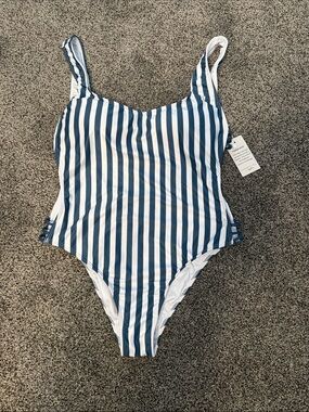 Striped Blue & White One-Piece Swimsuit